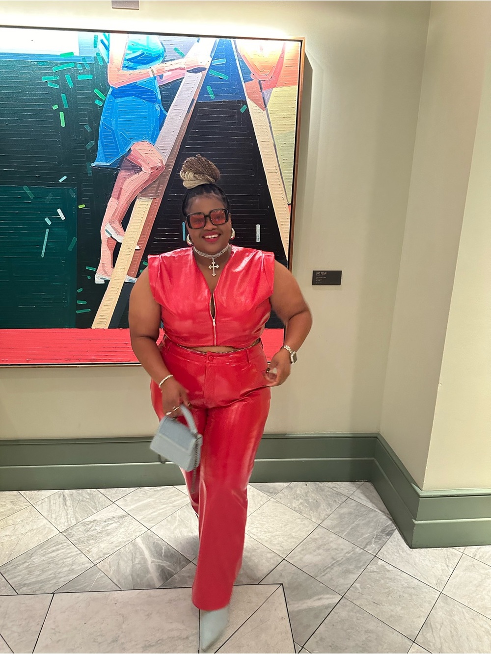 Red Patent Leather High-Waist Pants & Zip Vest Set